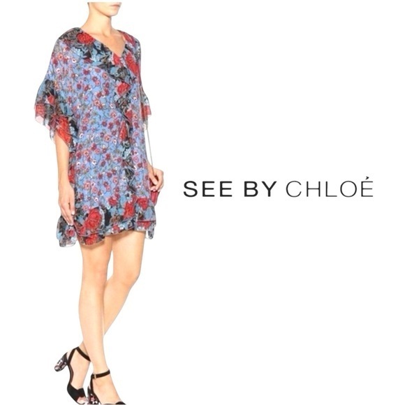 See By Chloe Dresses & Skirts - SEE BY CHLOE SILK RUFFLE FLORAL GEORGIA’S GARDEN PRINT DRESS SZ 36 / S / 4